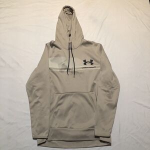 UNDER ARMOUR Hoodie Mens S COLDGEAR Fleece Graphic Sweatshirt Pullover Beige
